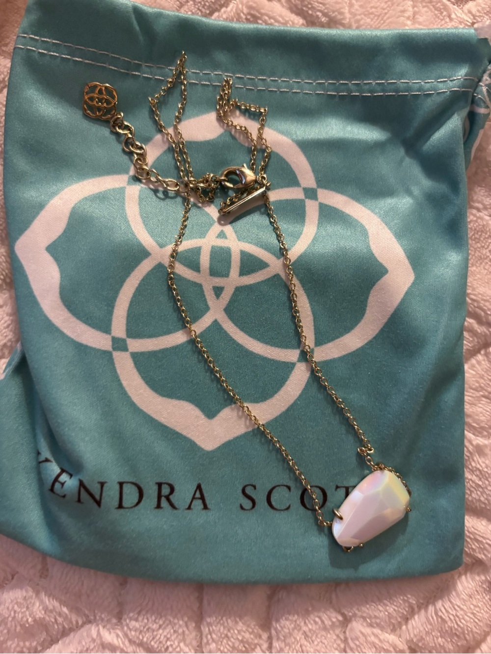 Kendra Scott Gold Necklace with Opalescent White Pendant